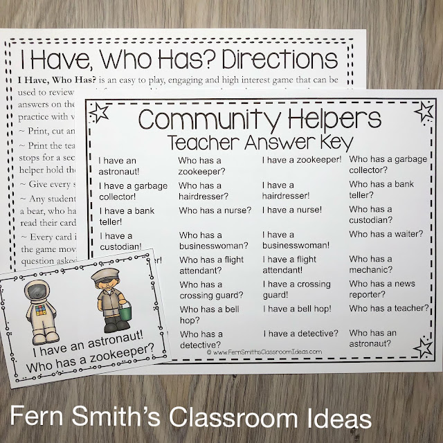 Click Here to Download this Community Helpers I Have, Who Has? Card Game Resource Bundle for Your Class!