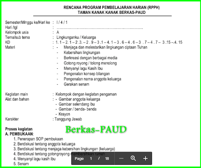 RPPH TEMA  LINGKUNGAN USIA 4-5 TAHUN SEMESTER 1 KURIKULUM 2013