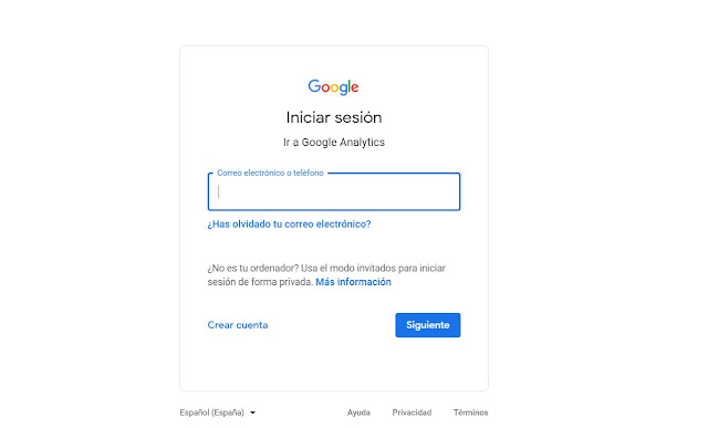 Ingresamos a Google Analytics logeandonos con nuestro usuario y contraseña que usualmente es de gmail.