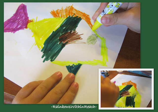 photo of: Kindergarten Drawing Practice, Coloring with Magic Markers