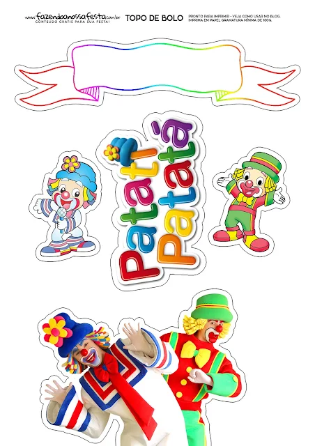 Clowns: Free Printable Cake Toppers. 