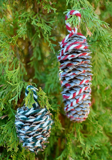 Yarn Wrapped Pinecone Ornaments- beautiful nature ornament craft for Christmas. Kids can work on fine motor work while they work on this fun activity, great for preschoolers, kindergartners, or elementary students.