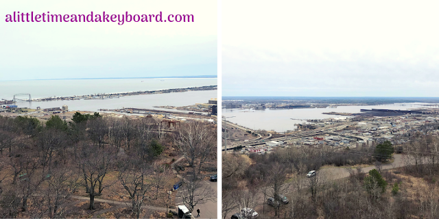 Sweeping harbor and Lake Superior views from atop Enger Tower in Duluth, Minnesota