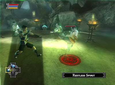 The player character does battle with the spirits of the dead