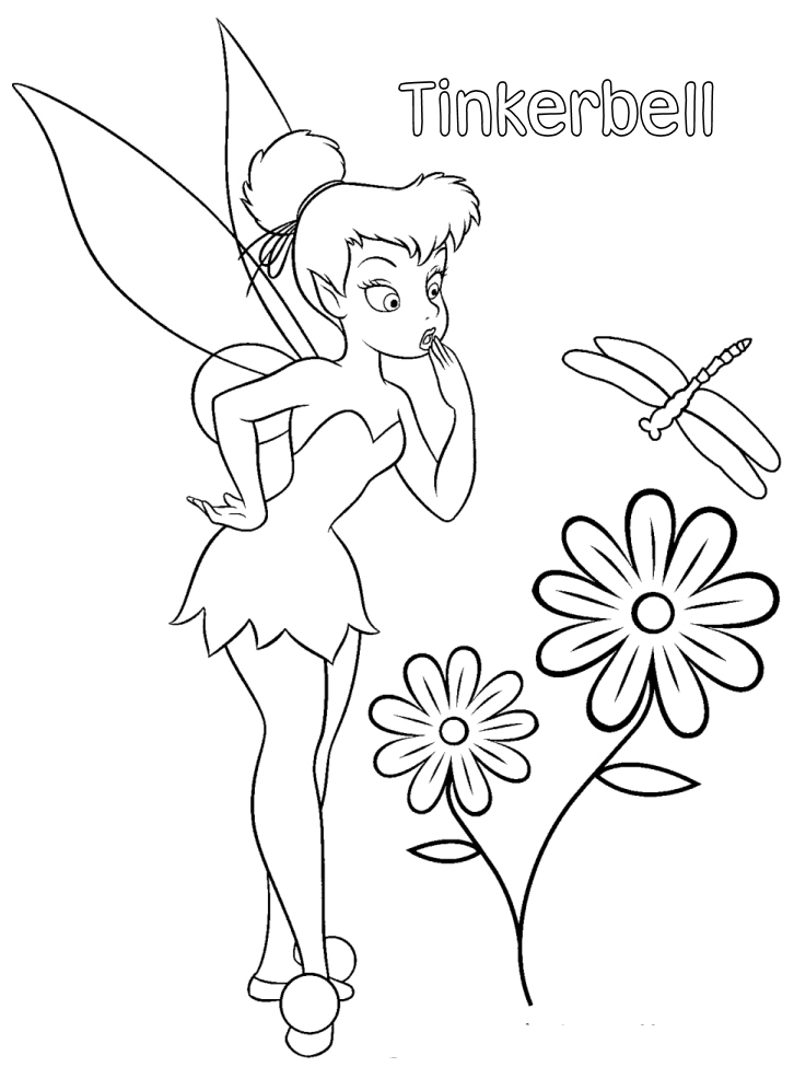 Tinkerbell and Flower Coloring Page