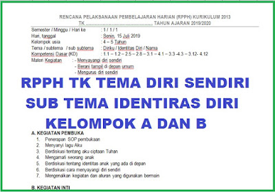 RPPH TK TEMA DIRI SENDIRI SUB TEMA IDENTITAS DIRI KELOMPOK A DAN B