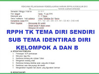 RPPH TK TEMA DIRIKU SUB TEMA IDENTITAS DIRI KELOMPOK A DAN B