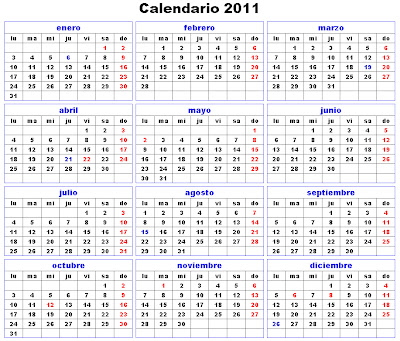 Calendar pentru anul 2011 în limba spaniolă - Varianta 3