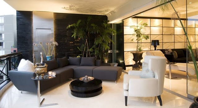 SALA Y COMEDOR DE LUJO EN BLANCO Y NEGRO POR KARIM CHAMAN by salasycomedores.blogspot.com