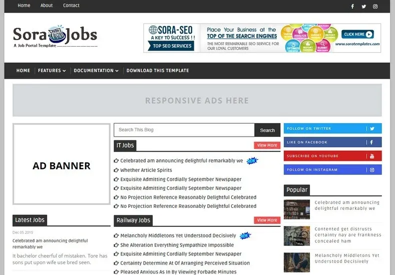 Sora Jobs Blogger Template Premium Free Download
