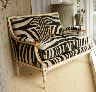 Vintage Zebra Hide Settee Louis XVI giltwood 1940s