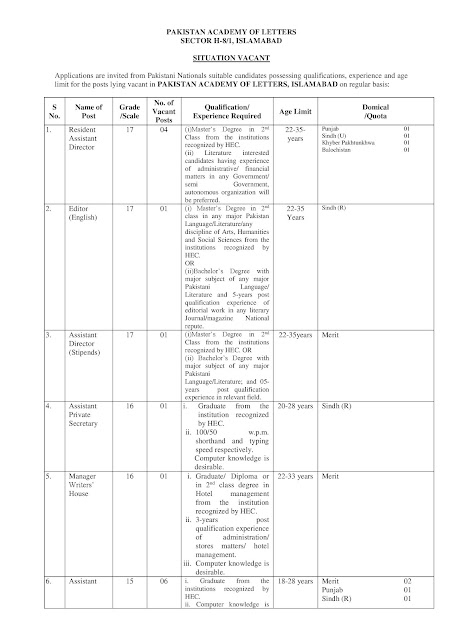 Latest Pakistan Academy Of Letters Jobs 2022