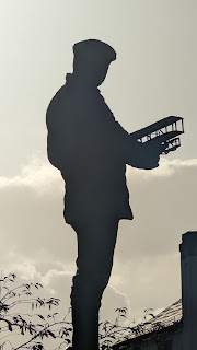 Silhouette of the statue of Charles Rolls, Monmouth