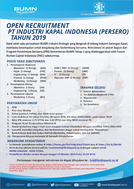 Lowongan Kerja PT Industri Kapal Indonesia (Persero)