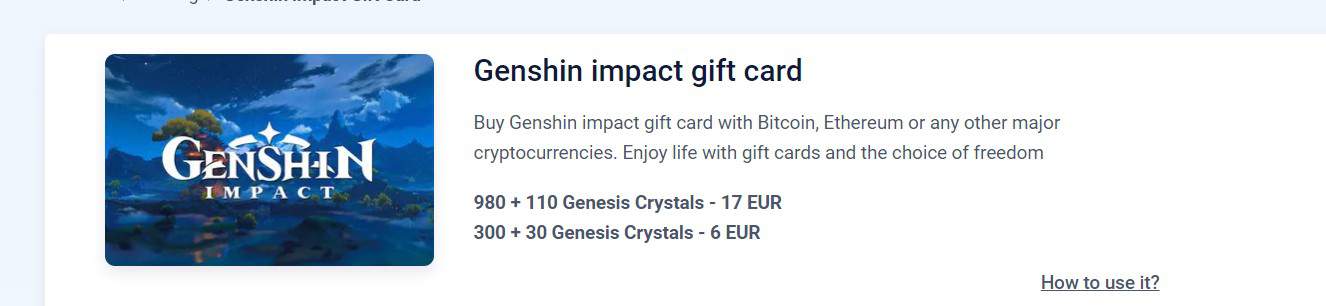 Genshin Impact Gift card purcahse from Coingate