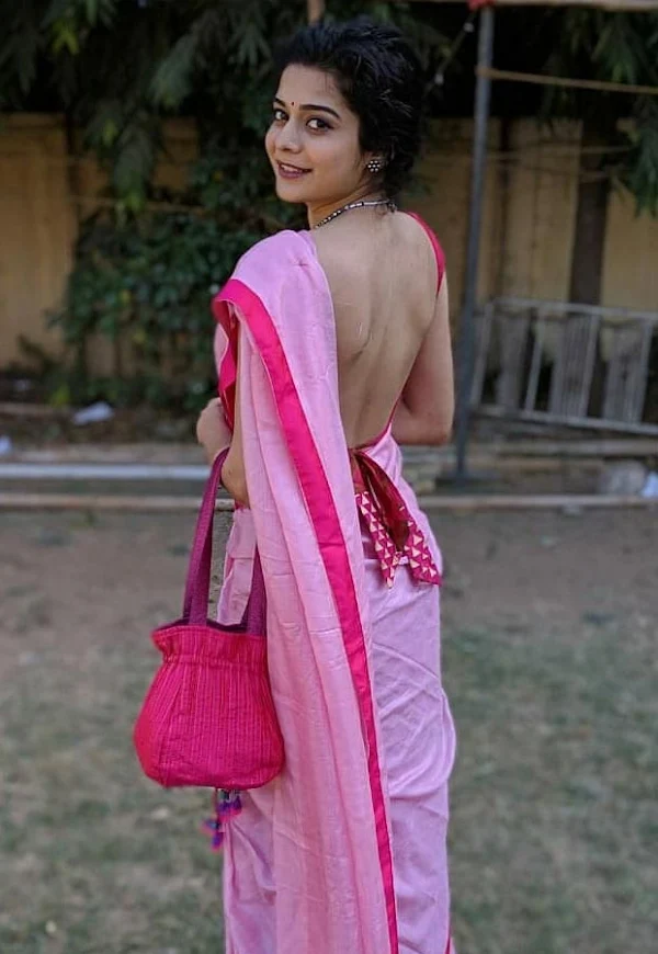 mithila palkar backless pink saree hot actress