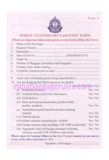 Indian Customs Declaration Form