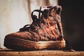 Worn shoe from walking miles.