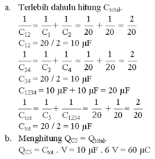 Menghitung muatan total kapasitor yang dirangkai gabungan