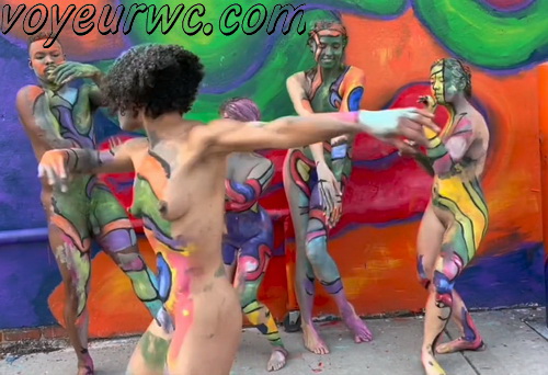 Artists take part in a public nude art performance (Naked Theater 53)