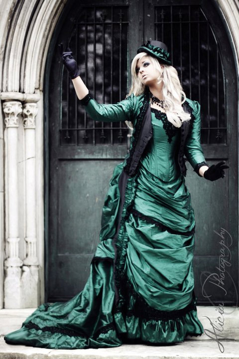 What about this green black Victorian wedding gown
