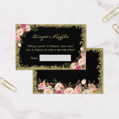  Diaper Raffle Card Black Gold Glitter Pink Floral
