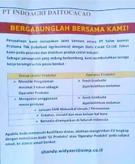 Lowongan kerja pt indoagri daitocacao purwakarta terbaru 2020