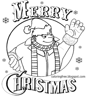 Simple happy printable Santa claws merry Minion Christmas coloring page for youngsters to illustrate