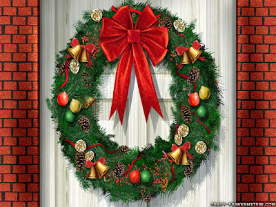 Christmas wreath decorated beautifully with Christmas ornaments, bells, and baubles desktop background hd(hq) wallpaper