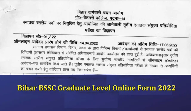 Bihar BSSC CGL Graduate Level Online Form 2022,Apply Online link