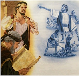 When King Josiah had heard the words of the law, he tore his clothes. He sent Hilkiah and Shaphan with two others, saying: 'Go, enquire of the Lord for me'.