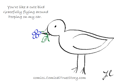 You're like a cute bird - Gracefully flying around - Pooping on my car.