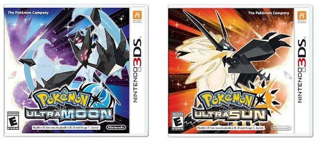 Game covers for the Pokemon games, Ultra Sun and Ultra Moon for Nintendo 3DS