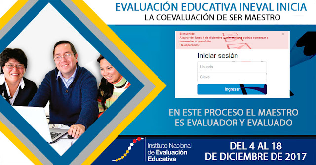  COEVALUACIÓN PORTAFOLIO SER MAESTRO EVALUACIÓN EDUCATIVA INEVAL DEL 4 AL 18 DE DIC 2017 CRM.EVALUACION.GOB.EC/COEVALUACION/