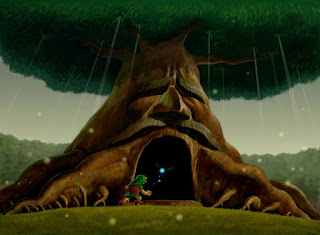 Artwork from Legend of Zelda: Ocarina of Time, where Link first encounters the Deku tree