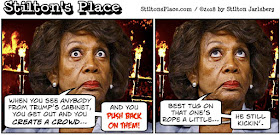 stilton’s place, stilton, political, humor, conservative, cartoons, jokes, hope n’ change, maxine waters, red hen, confrontation, violence, trump, cabinet