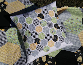 Sew Bee It fabric modern hexie quilted pillow