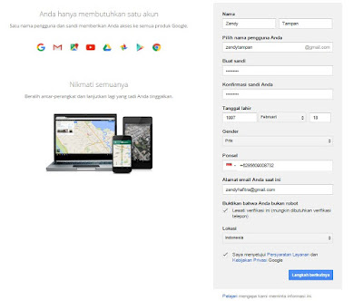Cara membuat akun google dengan  gambar contoh