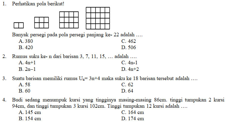 Kisi Kisi Soal Dan Kunci Jawaban Matematika Smp Kelas 8 Pas