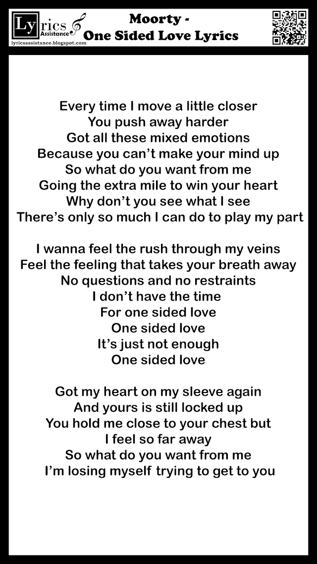 Moorty - One Sided Love Lyrics | lyricsassistance.blogspot.com