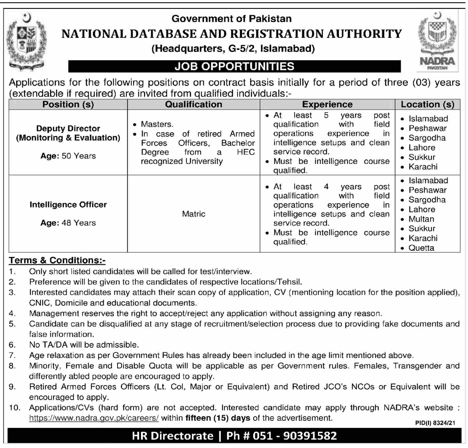 Latest National Database & Registration Authority NADRA Jobs 2022 for Deputy Director and Intelligence Officer