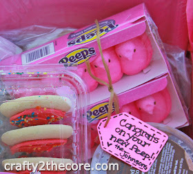 ~Cute Tag idea on PEEPS to Welcome a new baby included in a meal box for family.