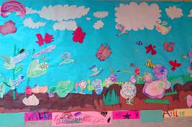 pollination art project, cut paper garden mural, spring science art project