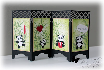 Diana Nguyen, Pandamonium, Panda, Lawn Fawn, alphabet dies, Screen card, memory box, bamboo, Impression Obsession, cutout border