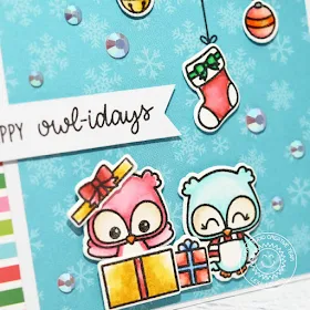 Sunny Studio Stamps: Happy Owlidays Holiday Cheer Paper Pad Punny Holiday Card by Lexa Levana