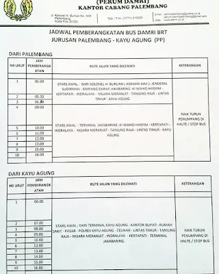 Jadwal keberangkatan damri palembang kayu Agung