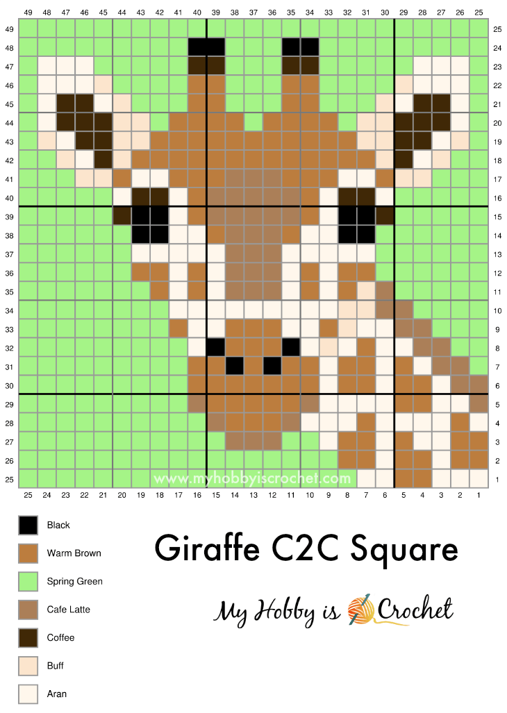 My Hobby Is Crochet Free Crochet Pattern + Graph Giraffe C2C Square