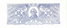 $50 Confederate bill back, printed in blue ink