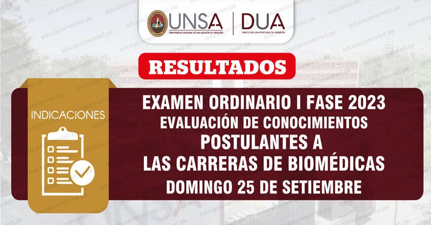Resultados UNSA 2023 - I Fase (Domingo 25 Septiembre 2022) Lista Aprobados - Evaluación de Conocimientos - Universidad Nacional de San Agustín de Arequipa - www.unsa.edu.pe