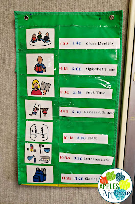 Keeping Organized with Two Half Day Classes. Color coded daily schedule. | Apples to Applique